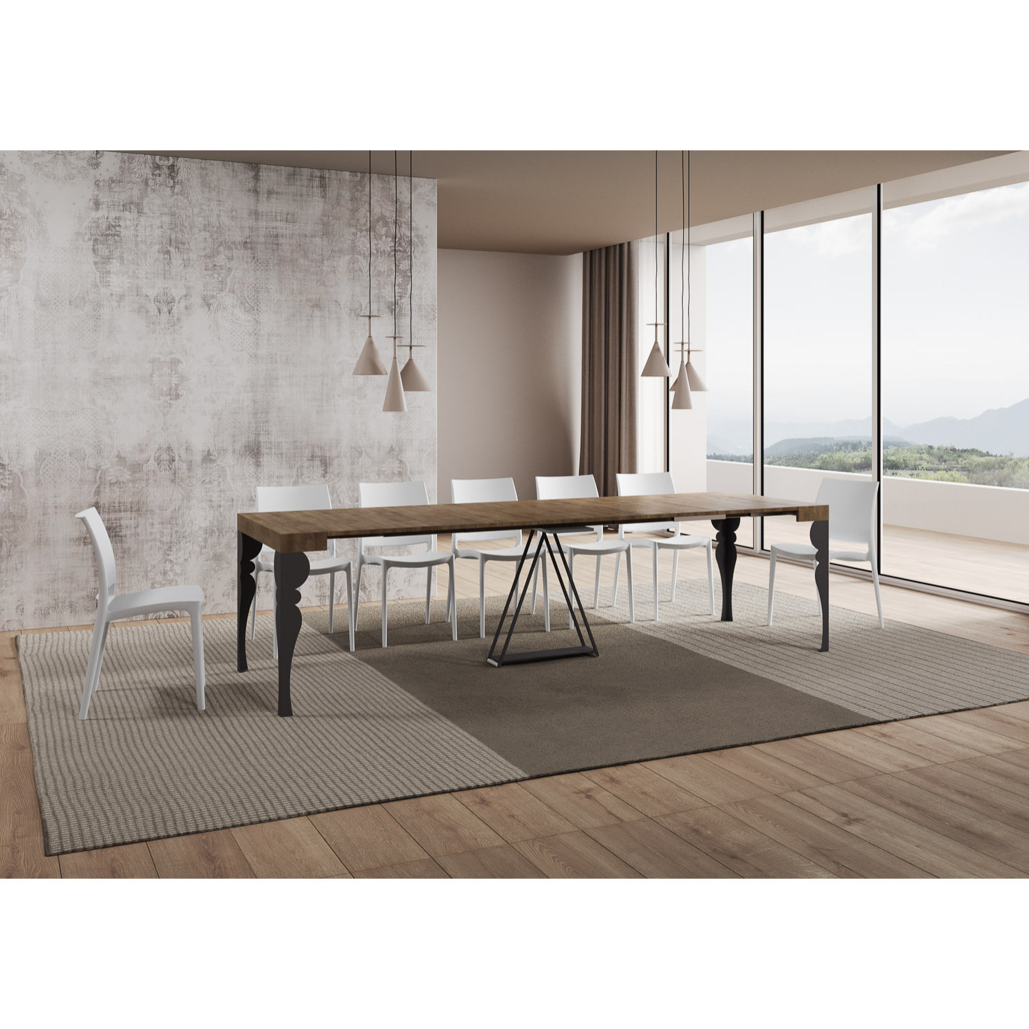 Consola extensible 90x40/300 cm Riza nogal estructura antracita