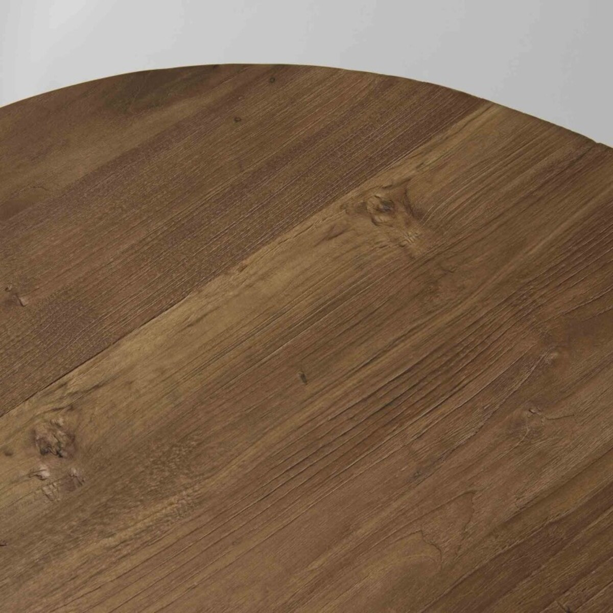 SIXTINE - Table basse ronde 90x90cm plateau teck recyclé pied métal noir