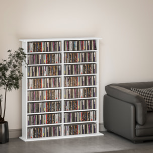 Étagère range CD - meuble rangement CD DVD - 16 compartiments, 12 étagères réglables - max 720 CD/396 DVD - blanc