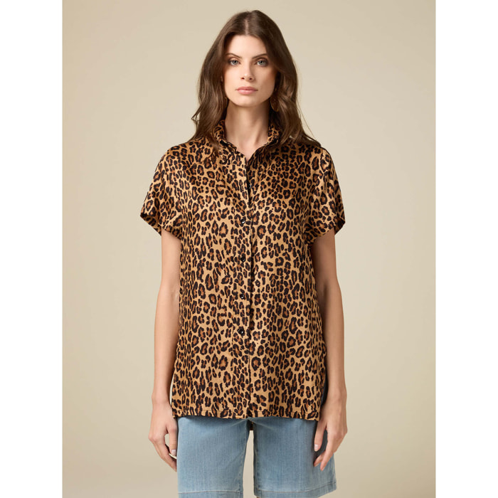 Oltre - Camisa animalier de viscosa - Marrón