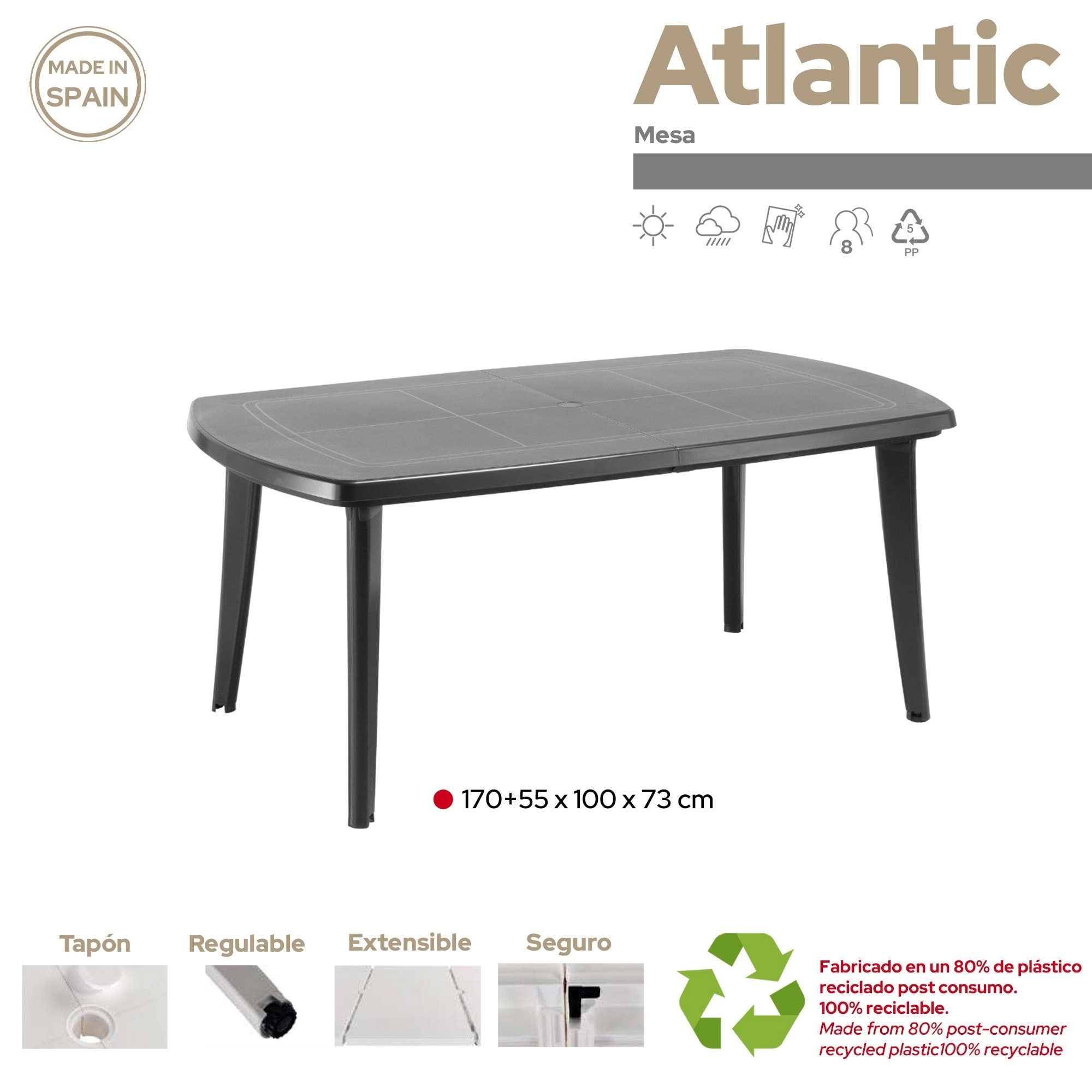 Mesa de jardín atlantic 170 antracita
