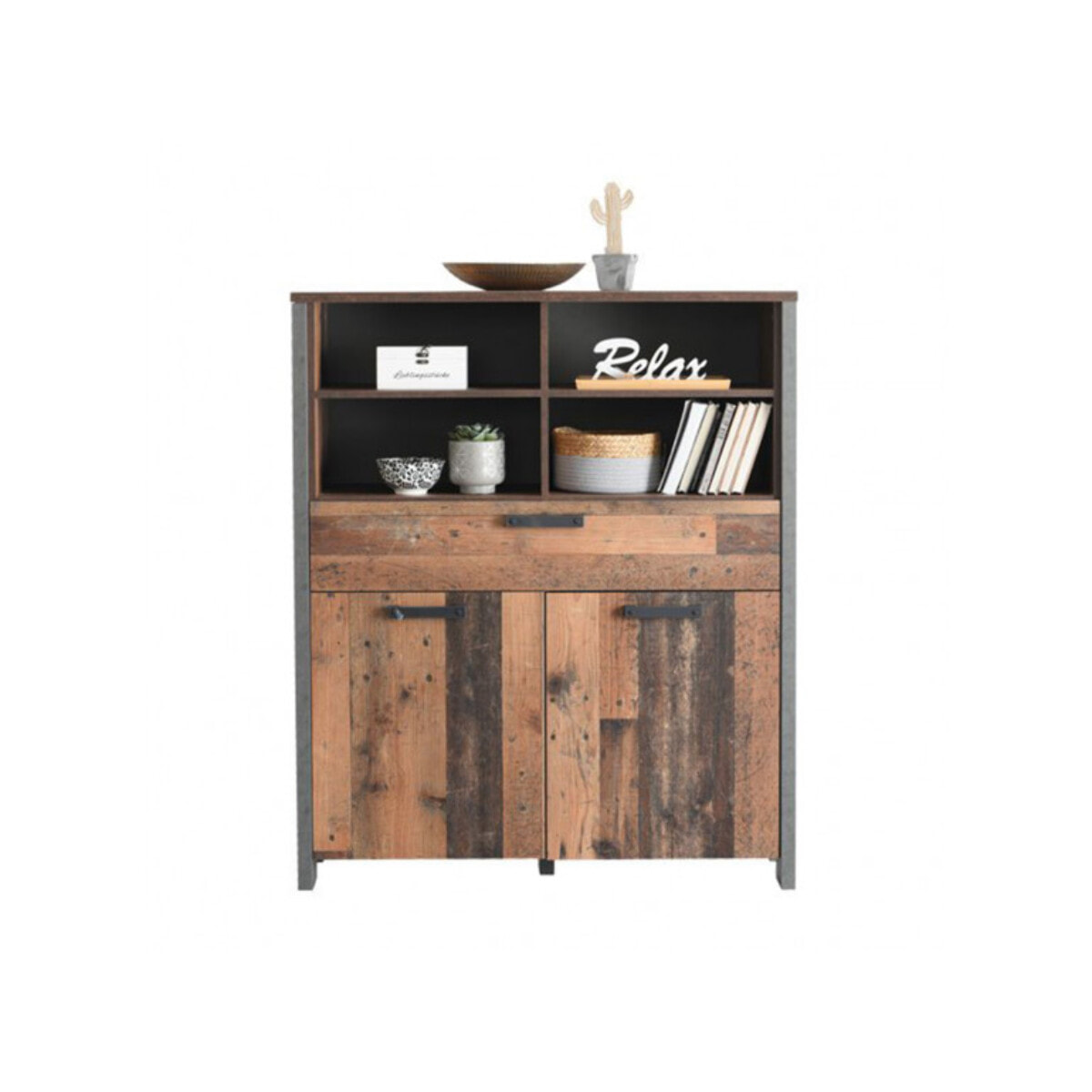 Armoire haute en bois effet bois vieilli H128cm 3 portes - FRED