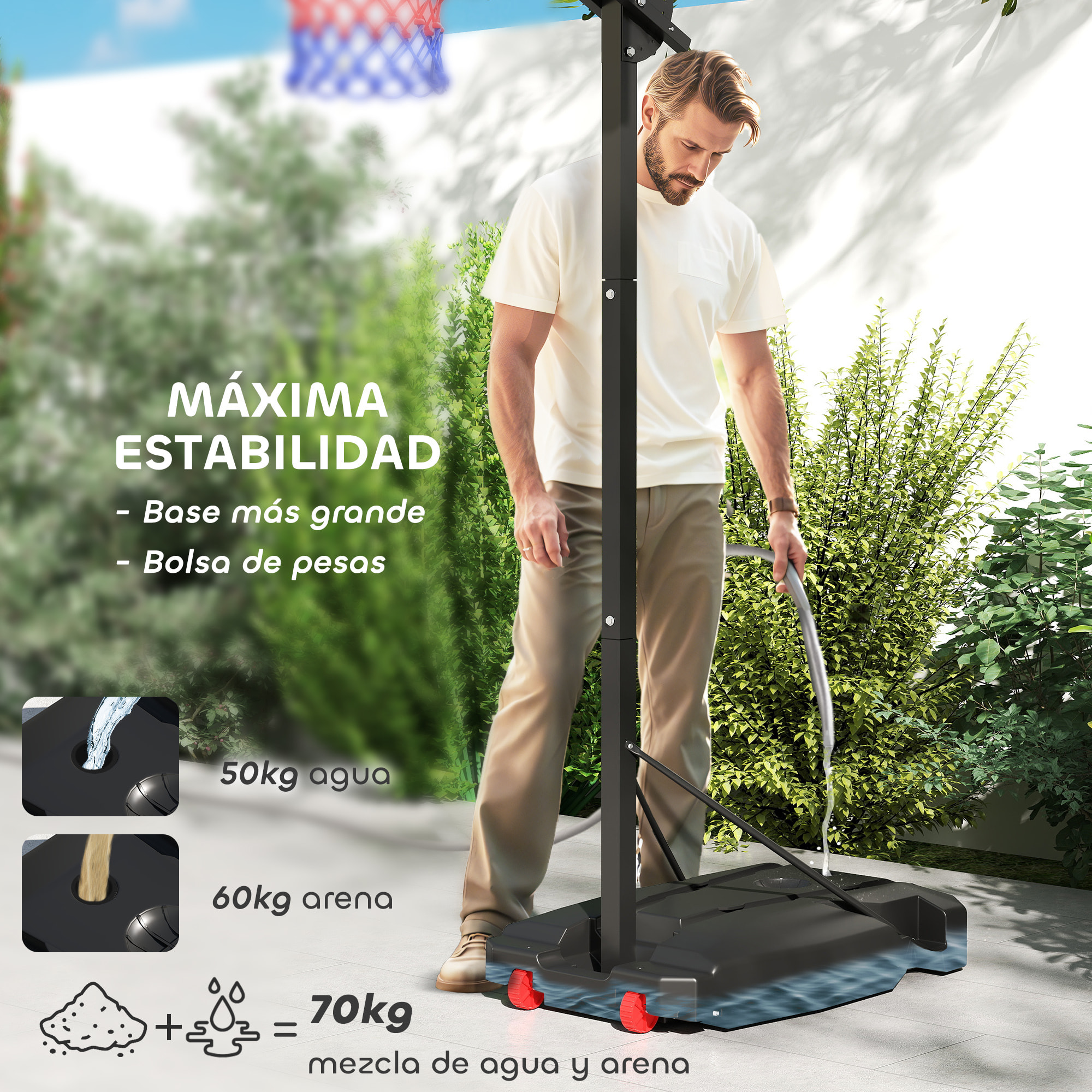 Canasta de Baloncesto Infantil con Altura Ajustable 200-260 cm Canasta de Baloncesto Exterior Portátil con Ruedas Base Rellenable y Bolsa de Peso Rojo y Negro