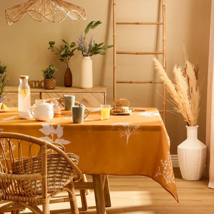Nappe Garrigue 300x150cm moutarde imprimé feuilles