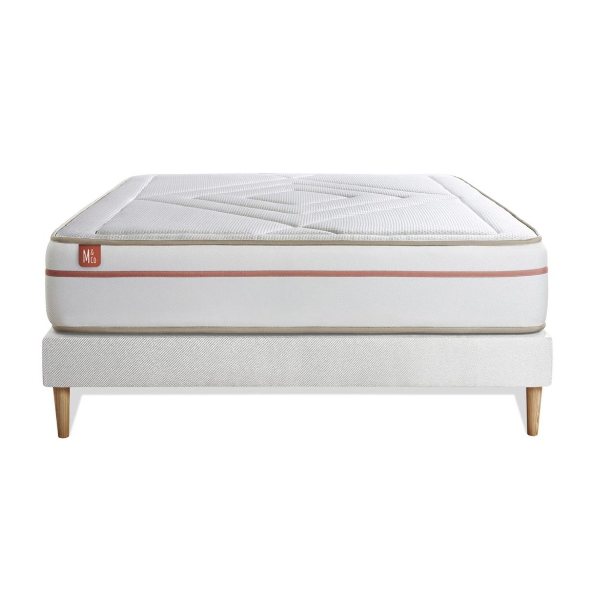 Ensemble Matelas Le Paisible - 24cm - Mémoire de forme - Matériaux éco-responsable - Sommier kit Blanc