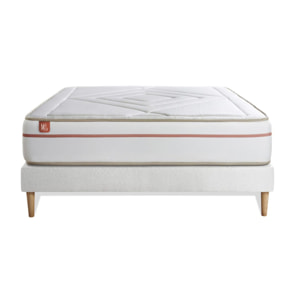 Ensemble Matelas Le Paisible - 24cm - Mémoire de forme - Matériaux éco-responsable - Sommier kit Blanc