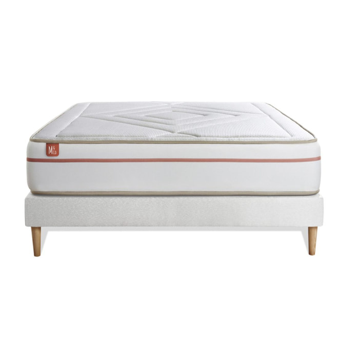 Ensemble Matelas Le Paisible - 24cm - Mémoire de forme - Matériaux éco-responsable - Sommier kit Blanc