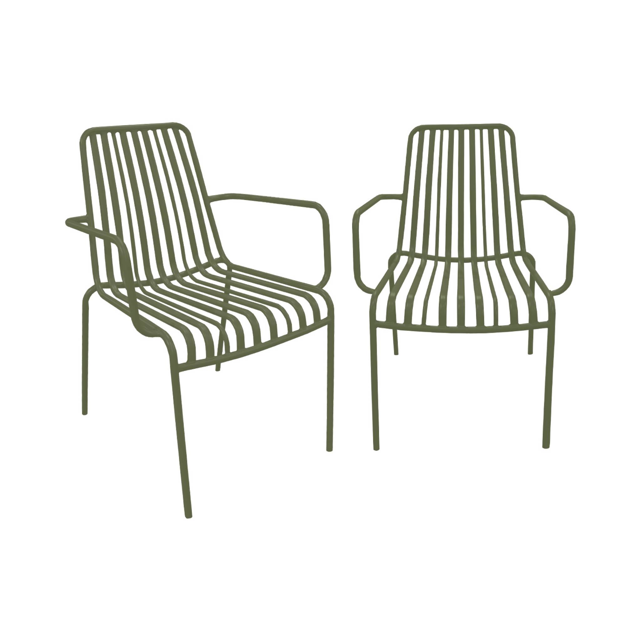 Lot de 2 fauteuils de jardin FLORIDA kaki empilable en acier. L 59 x P 53.5 x H 78 cm