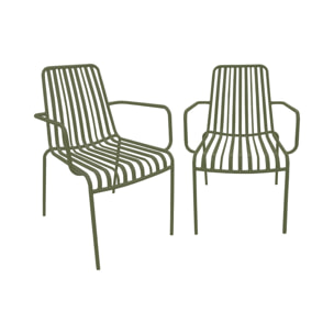 Lot de 2 fauteuils de jardin FLORIDA kaki empilable en acier. L 59 x P 53.5 x H 78 cm