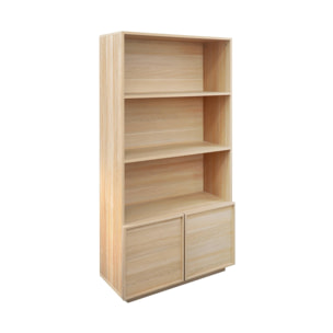 Etagères bibliothèque effet bois naturel 2 portes 5 niveaux - L 80 x P 35 x H 160cm - Kuba