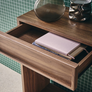 Console effet bois noyer 2 tiroirs et étagère - L 100 x P 33 x H 78cm - Kuba