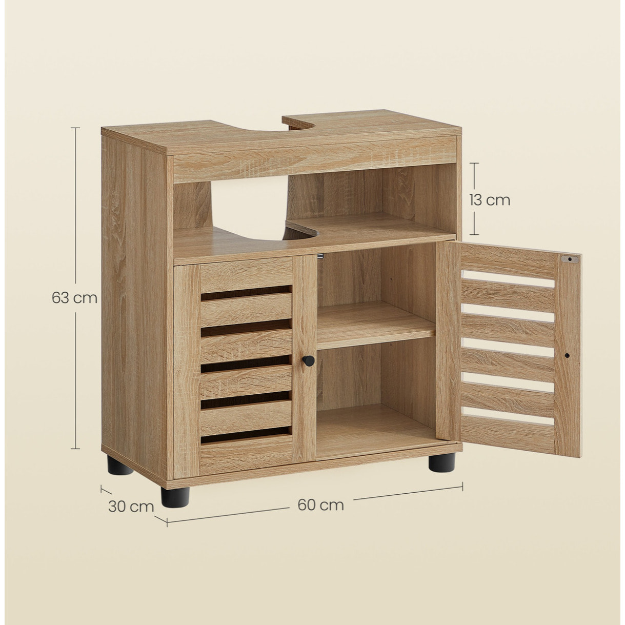 Mobile sottolavabo Sonoma in legno rovere con ante a persiana