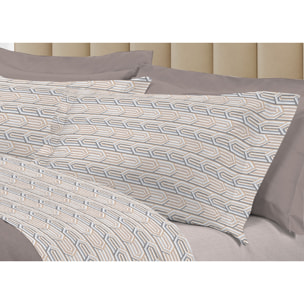 Completo Lenzuola Linea 3027 In Percalle Fantasia Geometrico Disegno Henry Beige