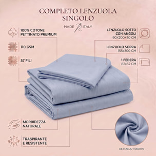 Completo lenzuola in cotone - Blu