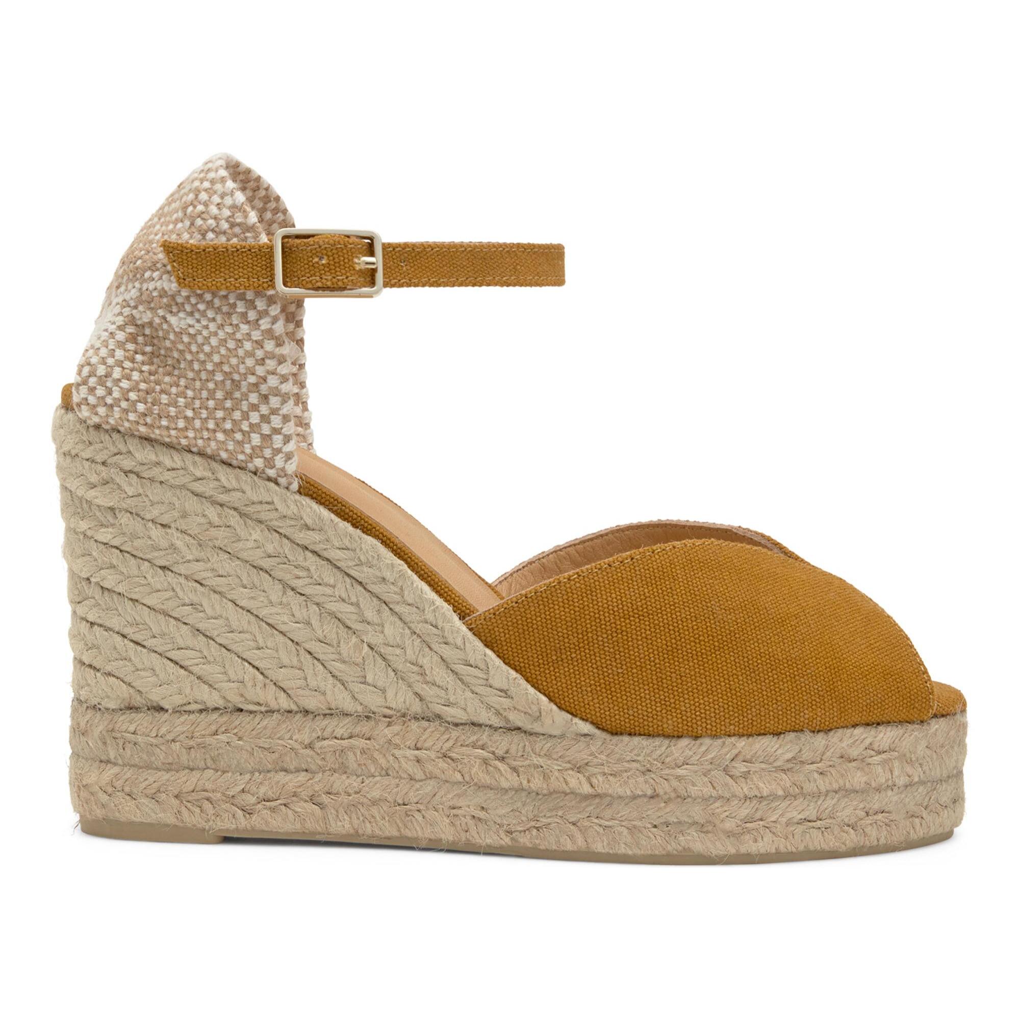 Sandalia de cuña Bianca estilo peep-toe en algodón orgánico lavado