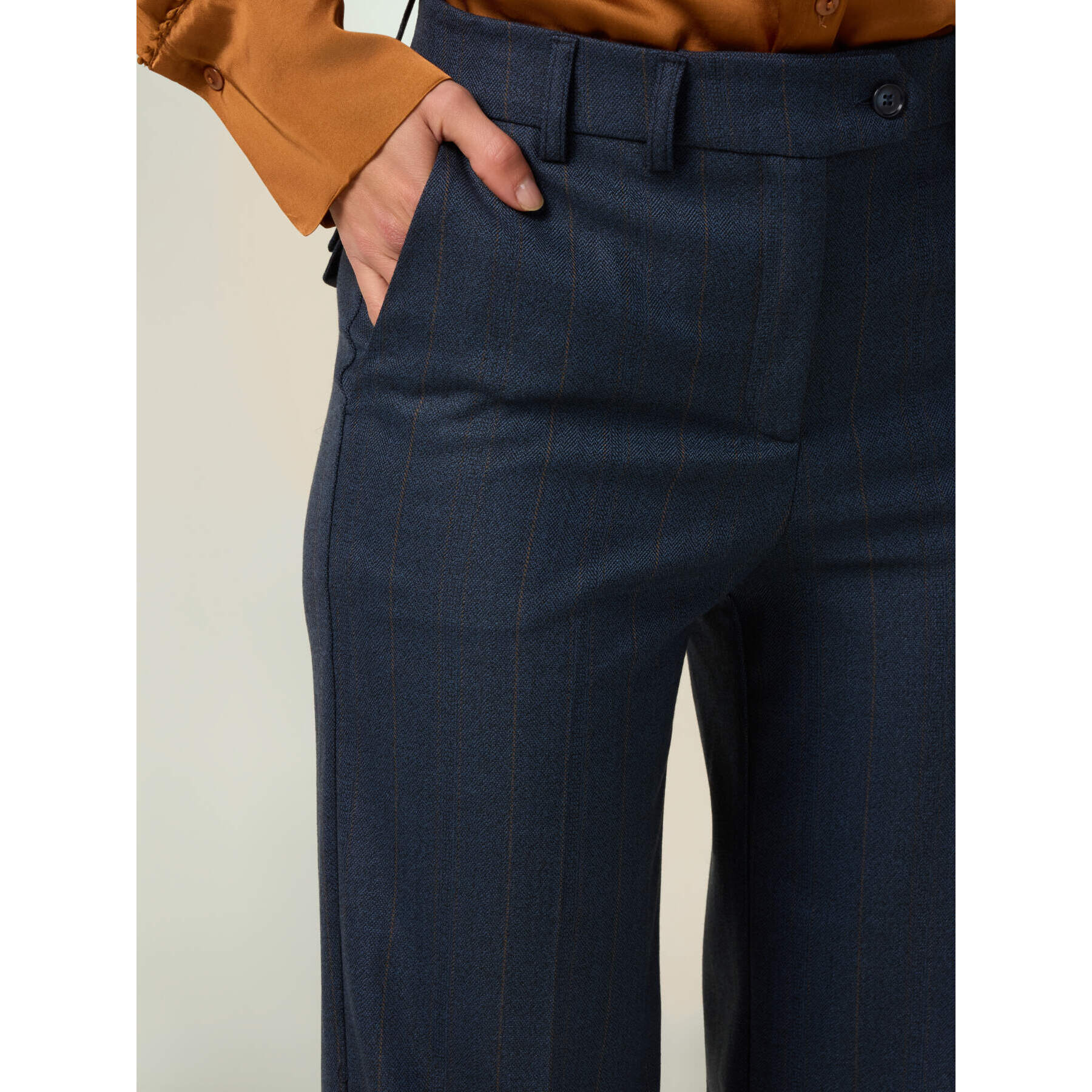 Oltre - Pantalones wide leg flare con dobladillo - Azul