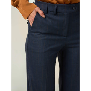 Oltre - Pantalones wide leg flare con dobladillo - Azul