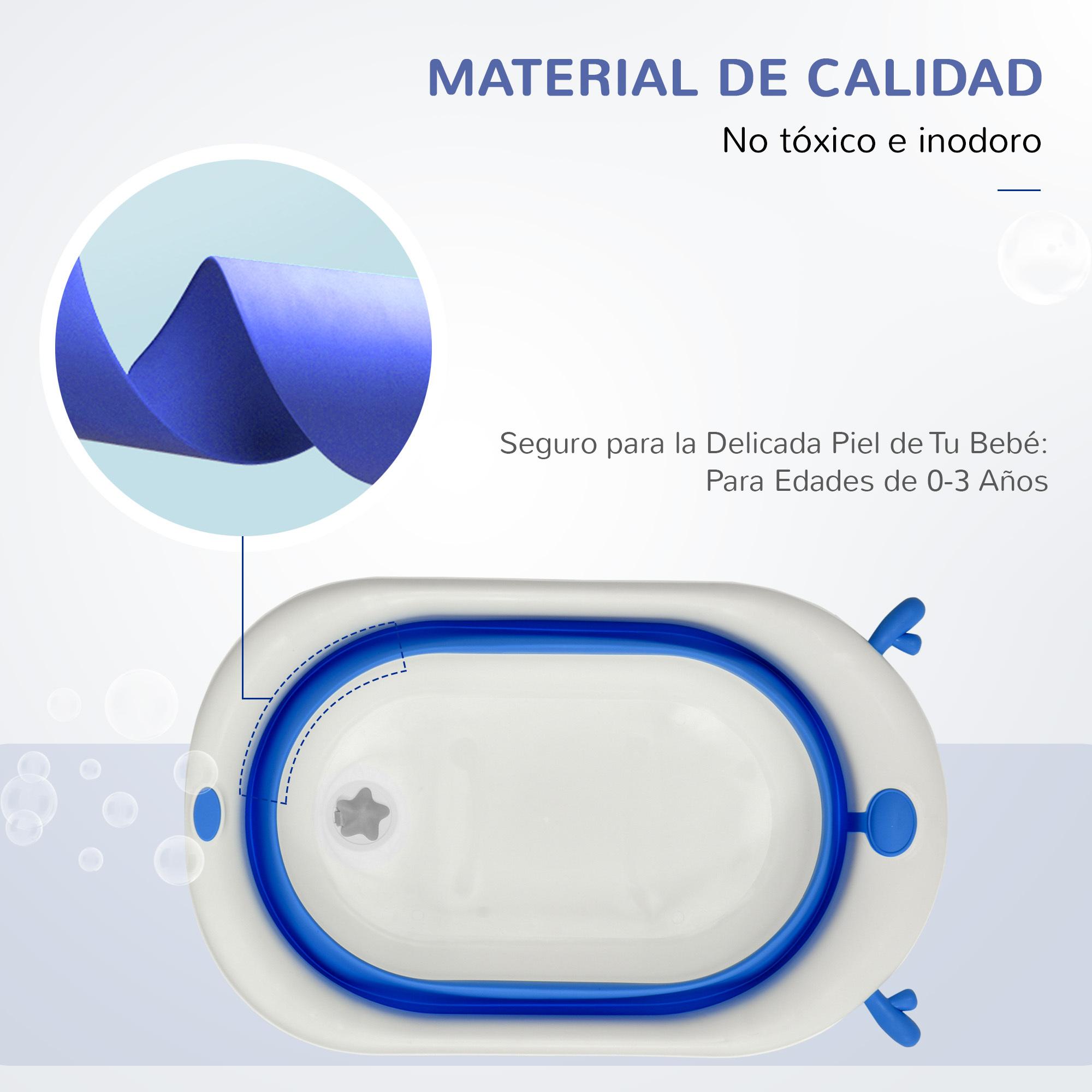 Bañera Plegable para Bebé Recién Nacido hasta 3 Años 35 Litros con Tapón Termosensible Cojín y Almohadillas Antideslizantes 81,5x50,5x23,5 cm Azul