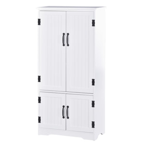 Armoire de cuisine contemporaine multi-rangements 2 placards 3 étagères MDF panneaux particules blanc