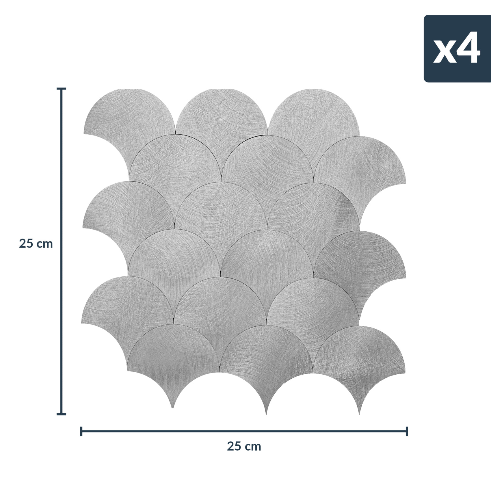 Crédence adhésive murale 3D  - Effet écailles 4 pièces - Argent