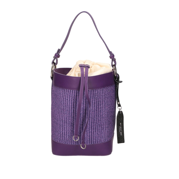 Borsa a secchiello da donna - Modello False - Misto pelle e tessuto - 24.0 x 18.0 x 15.0 cm