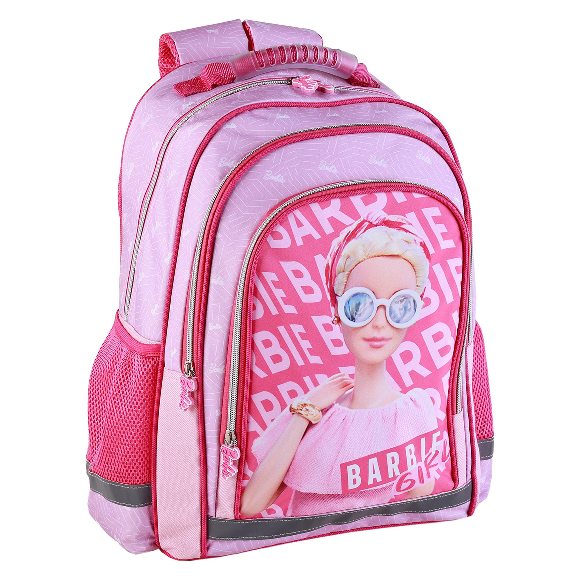 Barbie Deluxe mochila primaria doble compartimento, de gran capacidad y adaptable a carro.