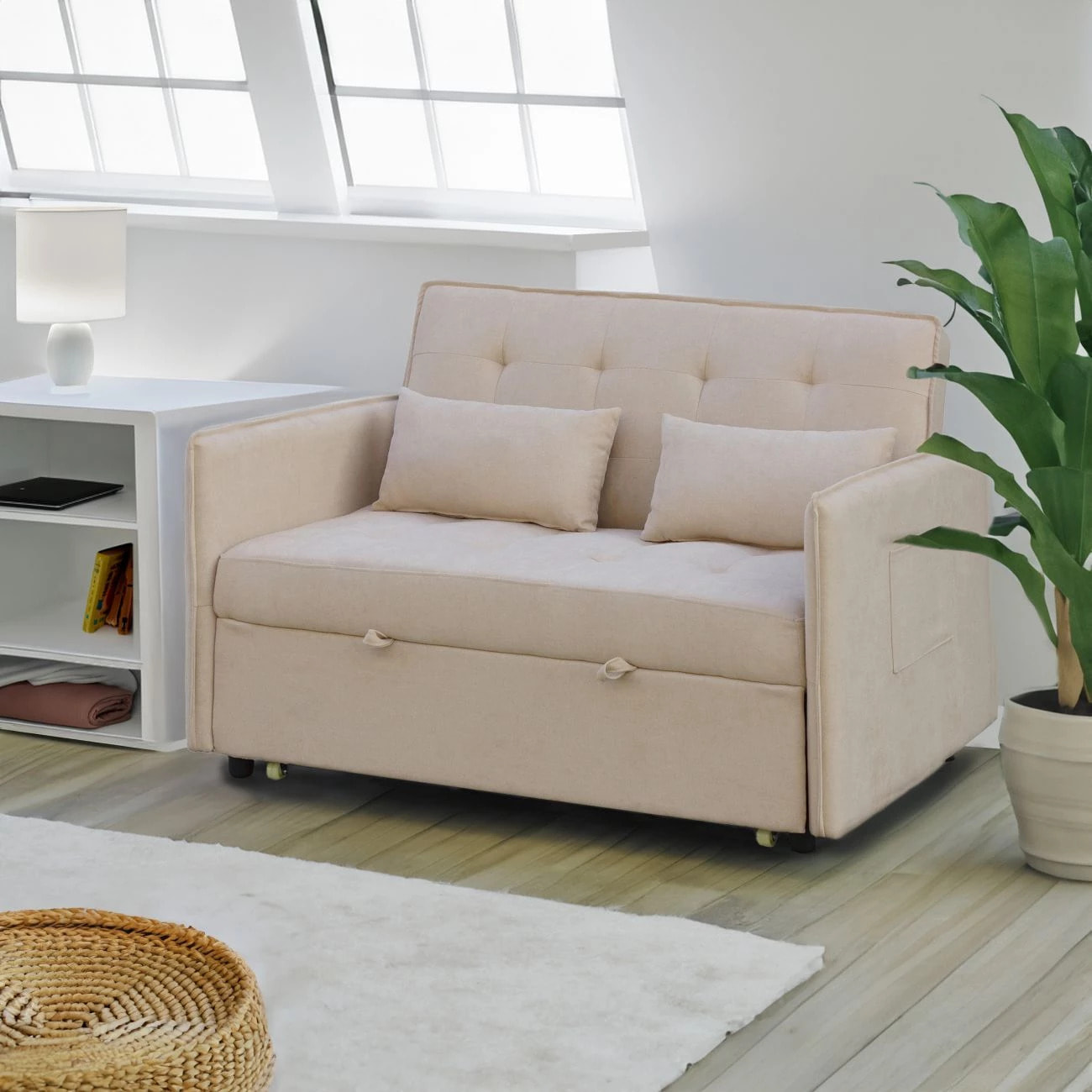 Sofá cama de 2 plazas en beige 135 cm Nasya Beige