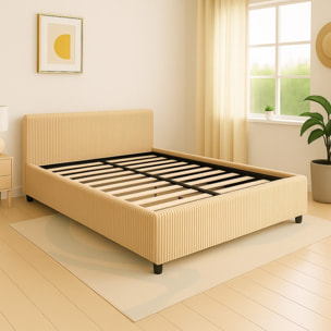 Lit coffre Colisée avec tête de lit | Robuste et confortable | Montage simple rapide | Velours Côtelé | beige