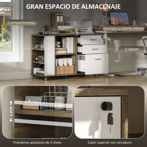 Cajonera de Oficina con Ruedas Mueble Archivador con 3 Cajones Cajonera para Escritorio con Estación de Carga Cerradura y Estantes 100x40x65,5 cm Marrón Grisáceo