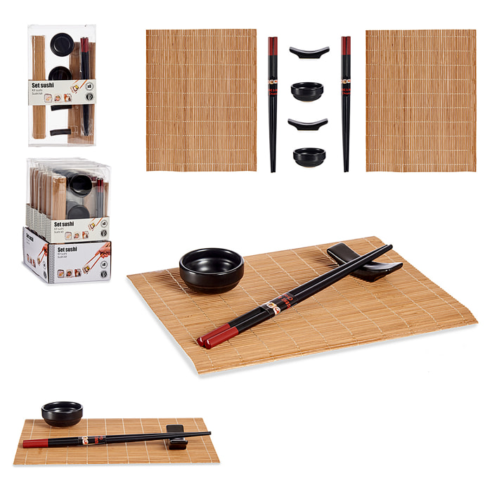 Set de sushi de loza y bambú. Incluye 8 piezas.