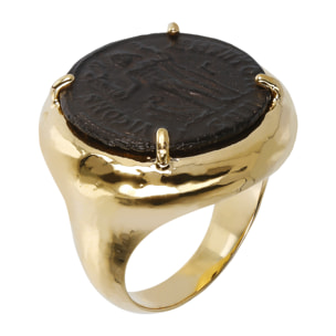 Anello Cocktail con Moneta Nera Grande Placcato Oro Giallo 18kt