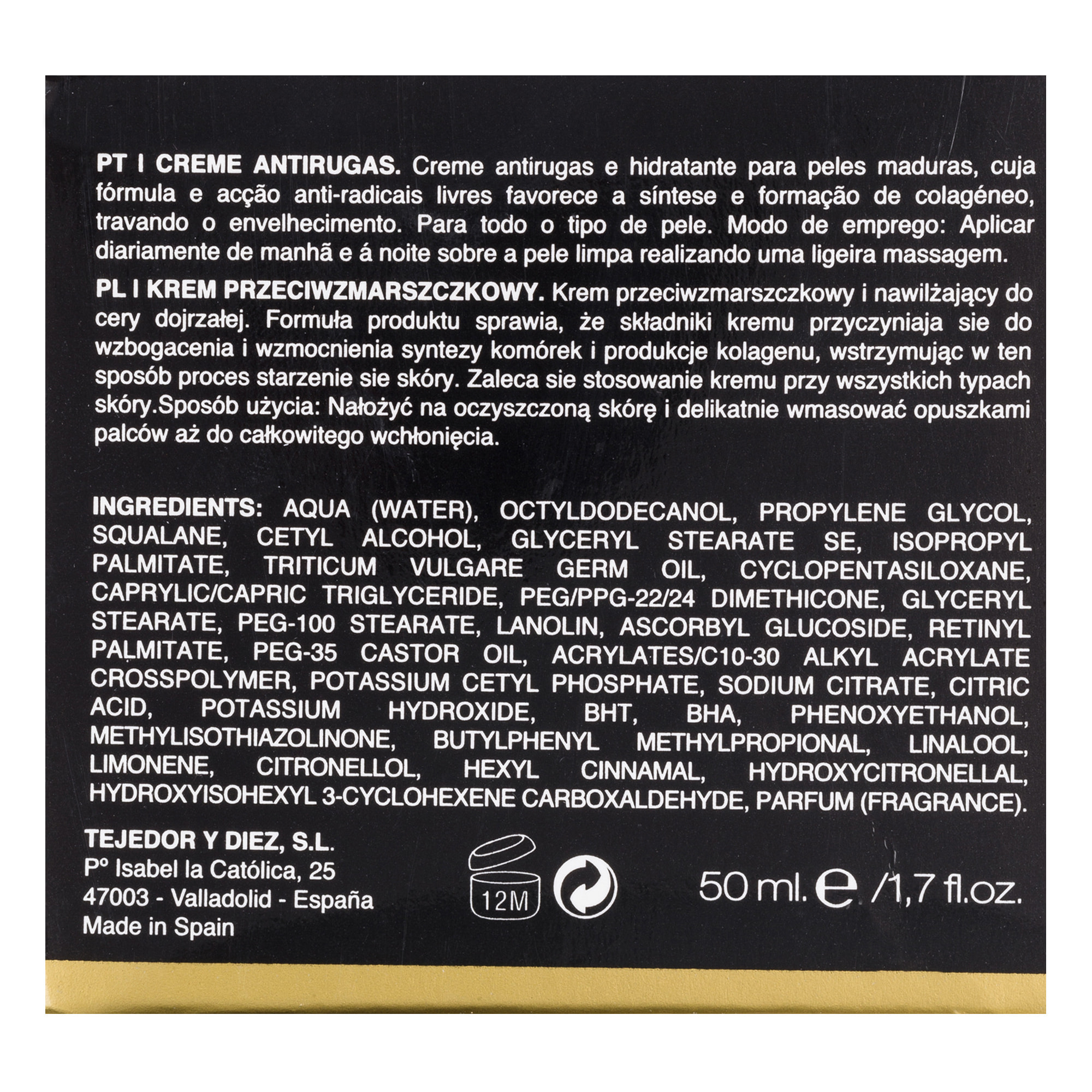 Crema No Rughe Con Retinolo E Vitamina C 50 Ml.