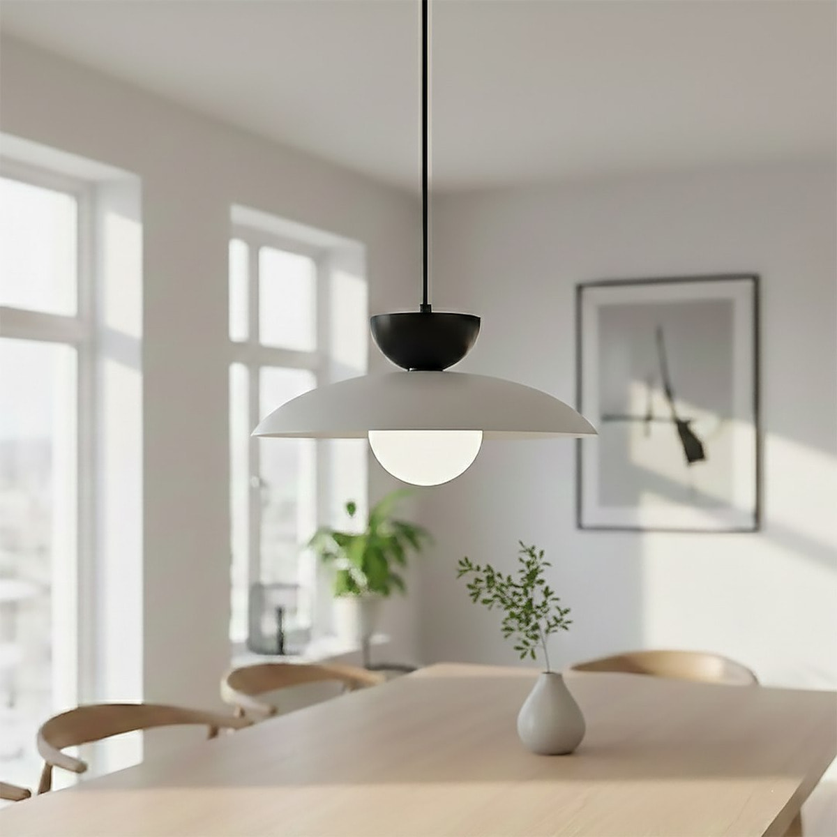 Lampada a sospensione Mulan in acciaio grigio e nero
