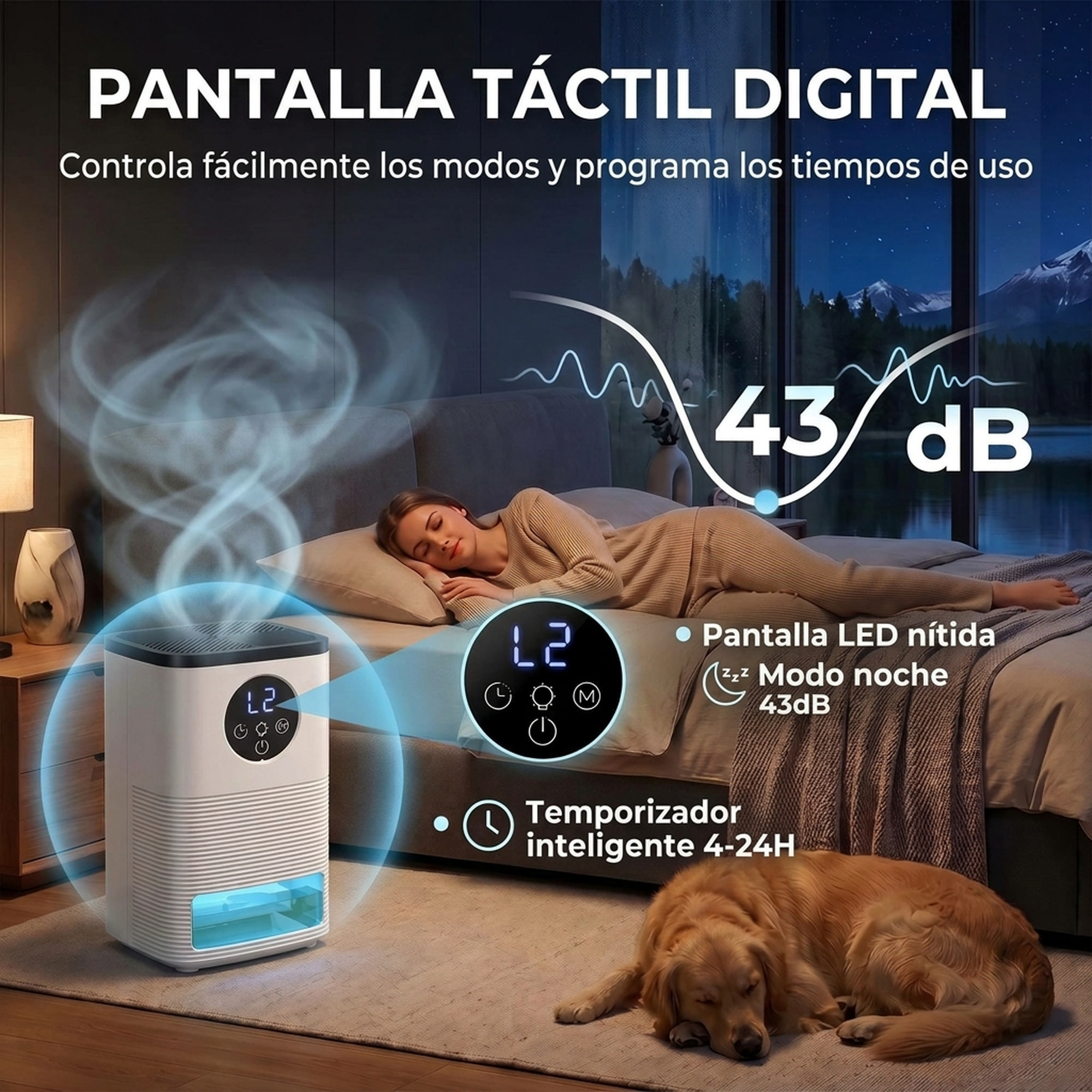 HOMCOM Deshumidificador 0,3L/Día, Deshumidificador de Humedad Pequeño Silencioso, para 15 ㎡, Luz RGB, Depósito 1,4 Litros, Temporizador de 24H, Pantalla LED, Secado Ropa, para Dormitorio, Baño, Blanco