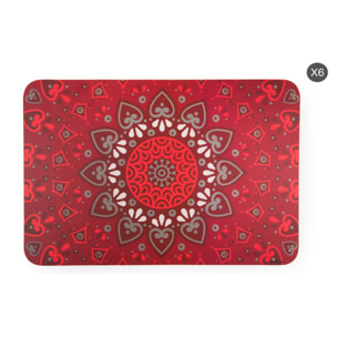 Set de 6 sets de table rectangulaires Excelsa – Mandala Red, Polypropylène rouge