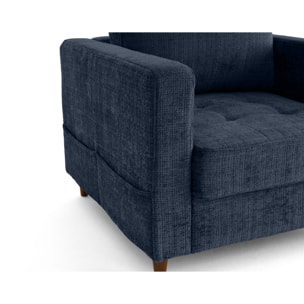 Anna - fauteuil avec poche en velours texturé - pieds en bois - Bleu