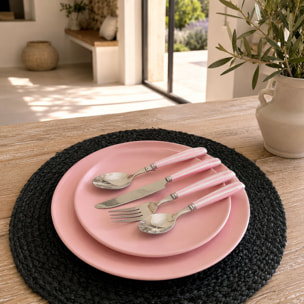 Ménagère à rayures blanc et rose en acier inoxydable 24 pièces