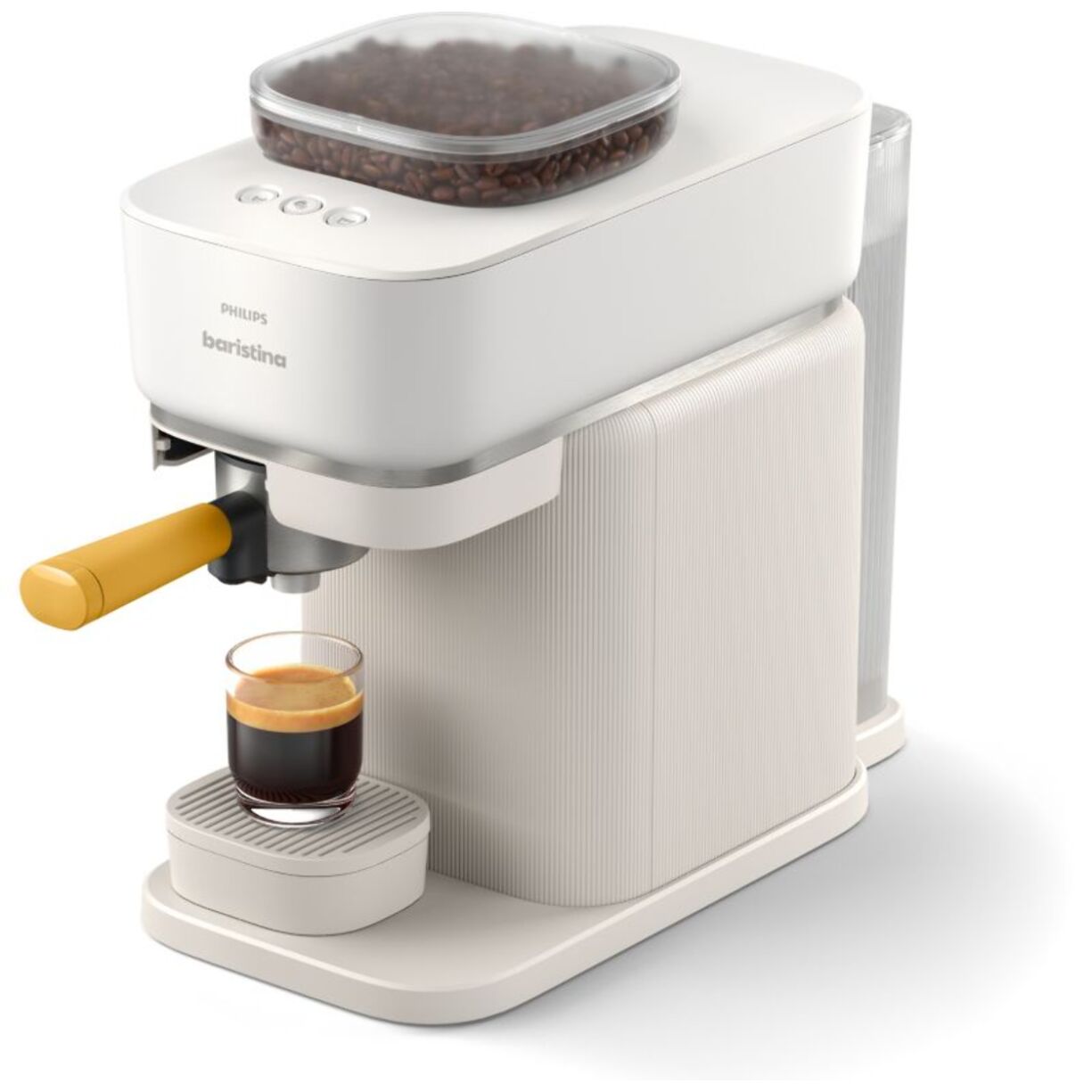 Machine à expresso PHILIPS Baristina BAR300/03 cafetière à grain Blanche + Porte-filtre jaune mangue