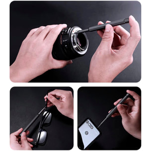 Juego de destornillador 24 en 1 con cuerpo plástico, carcasa con apertura por deslizamiento y puntas de acero.