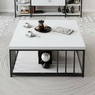 Tavolino da salotto Raiden, Tavolo basso da caffè, Portariviste per divano, Ripiano da soggiorno, 90x90h40 cm, Bianco e Nero