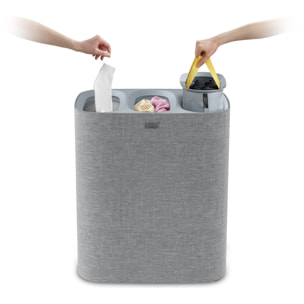 Tota Trio 90 L (3x30 L), panier de séparation du linge, 3 sacs en toile lavable en machine, gris (50024)
