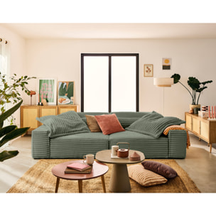 Richie - canapé droit 3 places avec double méridienne - assise profonde - en fausse fourrure côtelée - Vert