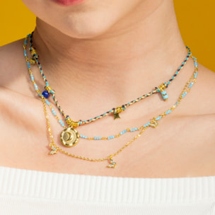Collar con Cristal Azul acabado oro 18k
