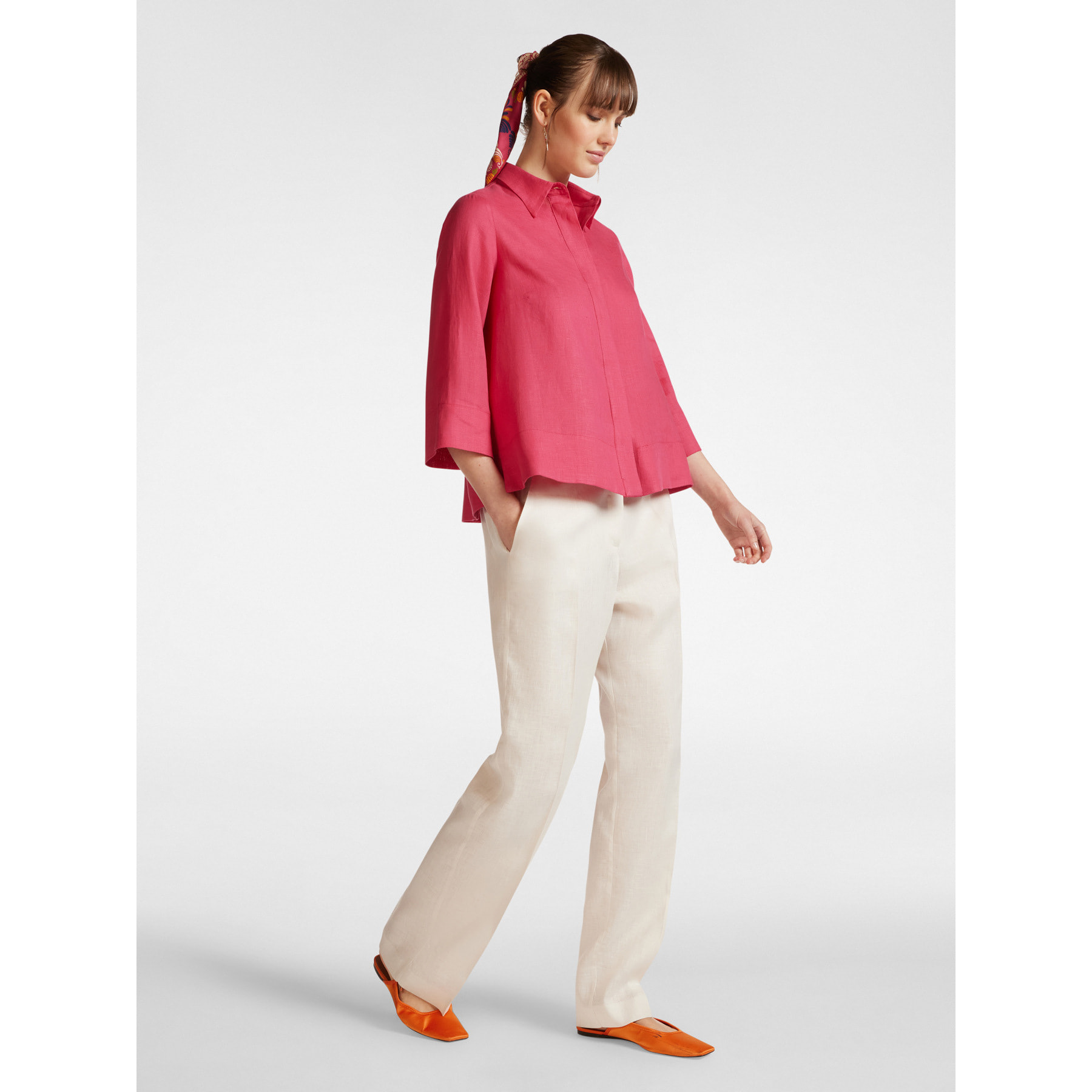 Elena Mirò - Pantaloni relaxed fit in lino - Bianco