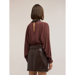 Motivi - Blusa fluida con cuello bordado - Burgundy