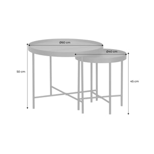 Set de 2 tables gigognes rondes pratiques en MDF effet bois de noyer avec pieds noirs