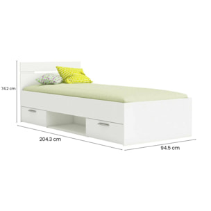 Letto singolo Zone, Sommier per camera da letto, Giroletto per stanza, Struttura porta materasso, 200x90 h74 cm, Bianco opaco