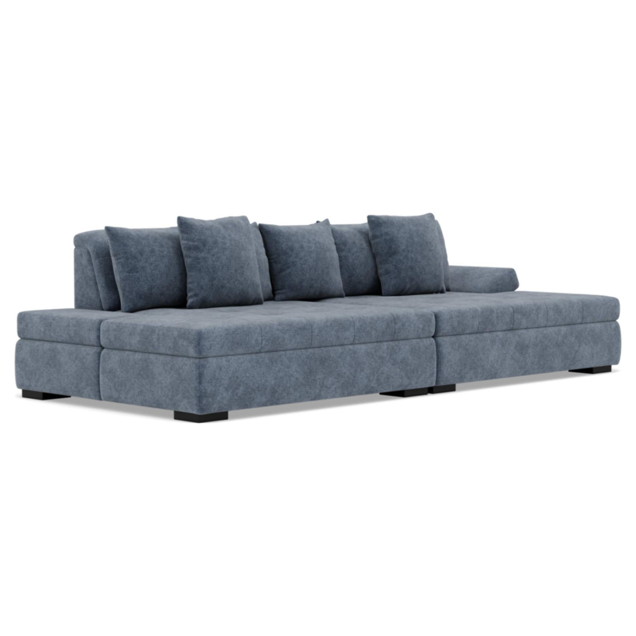 Vermont - canapé droit 4 places avec double méridienne - assise profonde - en velours texturé - Bleu