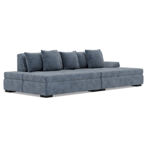Vermont - canapé droit 4 places avec double méridienne - assise profonde - en velours texturé - Bleu