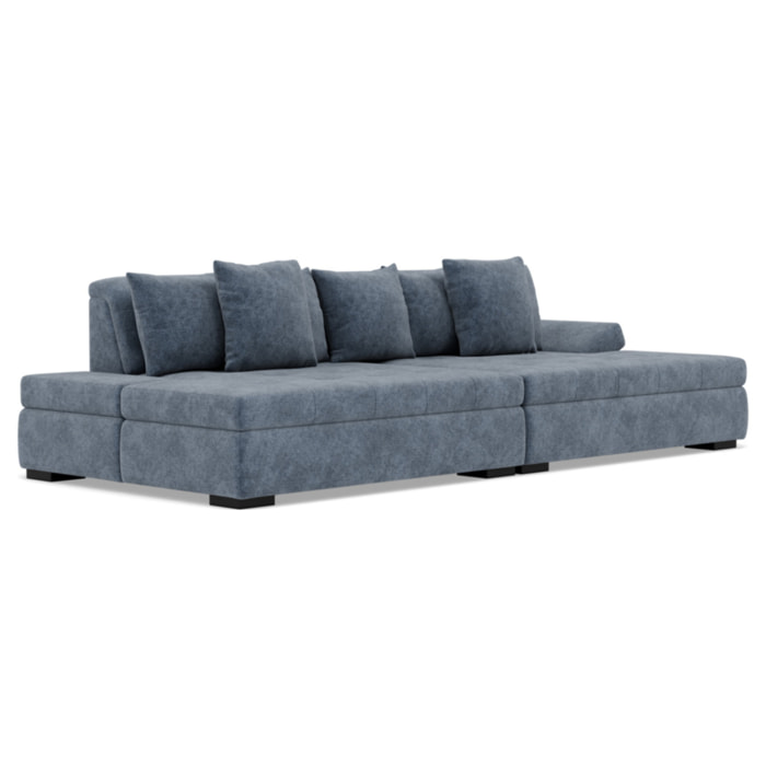 Vermont - canapé droit 4 places avec double méridienne - assise profonde - en velours texturé - Bleu